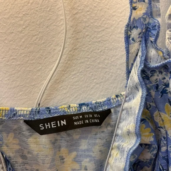 NWT Blue Floral Bodycon Ruffle Sun Dress Summer Spring SHEIN Vacation - Picture 12 of 12